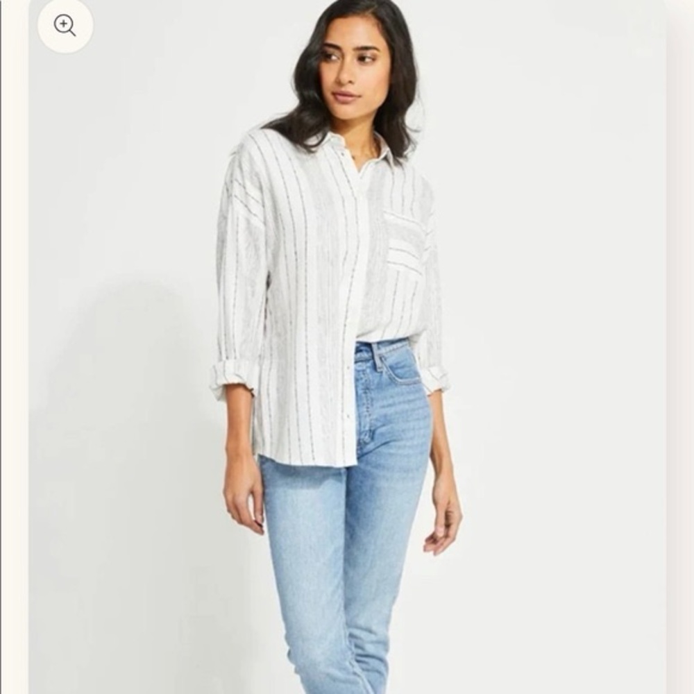 Gentle fawn caravan striped linen shirt white/grey stripes - small